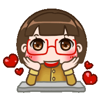 a cartoon of a girl wearing glasses and hearts around her