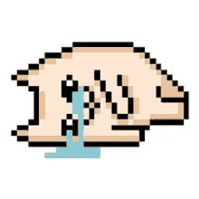 a pixel art drawing of a person crying with tears coming out of their mouth .