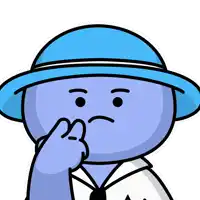 a cartoon character wearing a blue hat and a white shirt