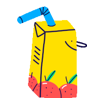 a carton of apple juice with a blue straw