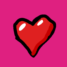 a drawing of a red heart with two white spots on it