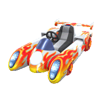 a cartoon car with flames painted on the side