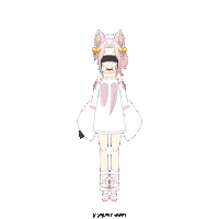 a drawing of a girl with a cat ear and a white dress with the year 2021 on the bottom right