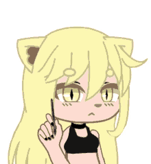 a drawing of a girl with cat ears holding a pen in her hand .