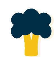 a blue and yellow icon of broccoli with a white shadow