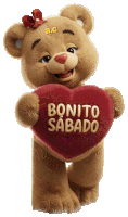 a teddy bear holding a heart that says bonito sabado on it