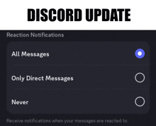 a screenshot of a discord update screen showing all messages and only direct messages