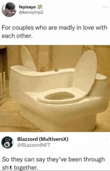 a toilet that has two seats on it