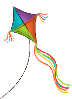 a drawing of a colorful kite with a rainbow tail