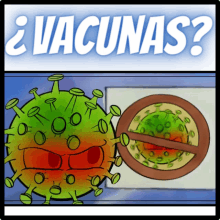 a cartoon of a virus with the words " vacunas " below it