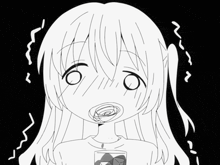 a black and white drawing of a girl with a surprised expression on her face