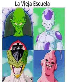 a collage of four pictures of dragon ball z characters .