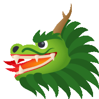 a green dragon 's head with a red tongue and sharp teeth