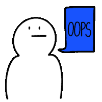 a line drawing of a person with a blue speech bubble that says oops