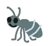 a cartoon drawing of an ant with black eyes and a smiling face