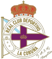 a logo for real club deportivo la coruna with a crown on top