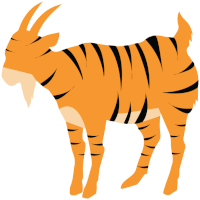 a goat that looks like a tiger with black stripes on its body