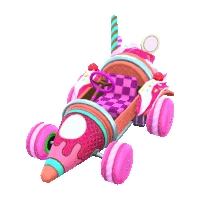 a pink and purple car with a steering wheel