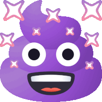 a purple poop with stars around it and a smile on its face