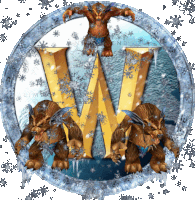 the world of warcraft logo is surrounded by snowflakes and bears