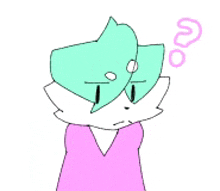 a cartoon drawing of a cat with a pink shirt on