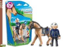 a playmobil country horse with a police officer on it