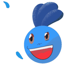 a cartoon drawing of a blue ball with a red mouth and eyes