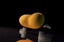a cartoon character with a smiley face is standing in the dark
