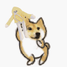 a drawing of a dog holding a stuffed animal with the word oto on it