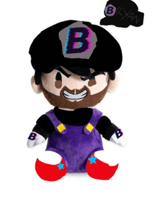 a stuffed toy with a beard and the letter b on his hat