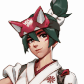a girl with a cat mask on her head and a backpack