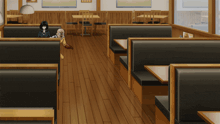 a cartoon drawing of a diner with tables and booths