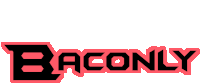 a red and black logo for baconly against a white background