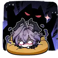 a cartoon of a person laying on a pillow with a black cat behind them