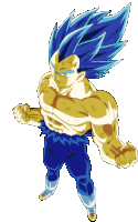 a cartoon character with blue hair and gold muscles is standing in front of a white background