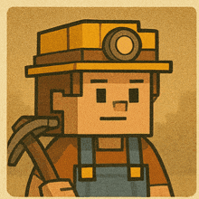 a cartoon drawing of a man wearing overalls and a yellow hat