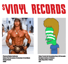 a poster for vinyl records features a picture of arnold schwarzenegger