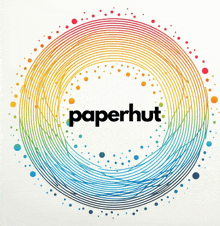 a colorful circle with the word paperhut inside of it