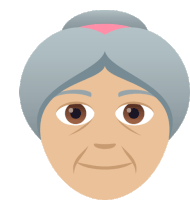 a cartoon illustration of an elderly woman with gray hair and brown eyes