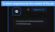 a screenshot of a computer screen that says custom suspicious by the creator of the pin and generic x1