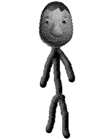 a black and white drawing of a stick figure with two legs