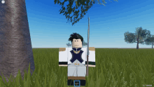 a video game character is standing in a field with a tree in the background and a score of 1/1000