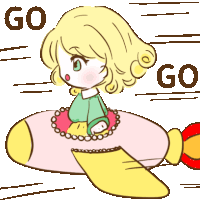 a cartoon drawing of a girl flying a rocket with the words go above her