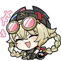 a cartoon girl wearing a hat and goggles is sitting down and smiling .