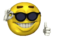 a yellow smiley face wearing sunglasses is giving a thumbs up