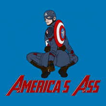 a cartoon of captain america squatting down with the words america 's ass behind him