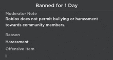 a black screen with the words " banned for 1 day " at the top