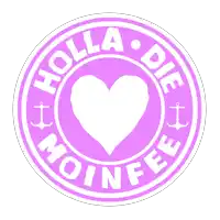 a purple circle with holla die moinfee written in white