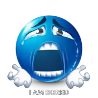 a blue smiley face with the words i am bored under it