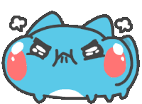 a cartoon drawing of a blue cat with red cheeks and steam coming out of it 's mouth